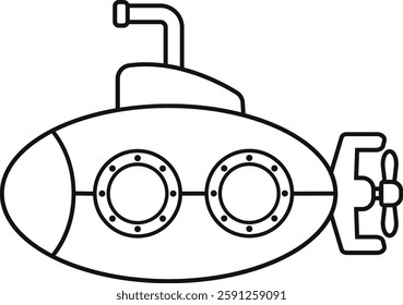 Submarine Cartoon Vector Illustration Outline