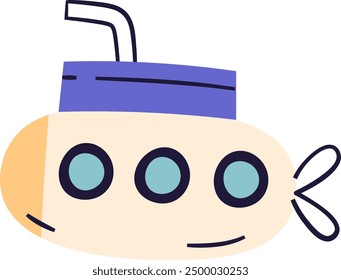 Submarine Childish Handdrawn Vector Illustration