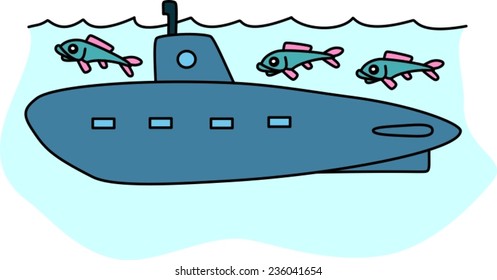 Submarine. Child's drawing.
