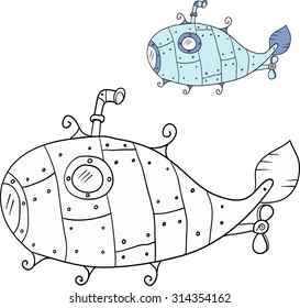 submarine color and contour vector illustration