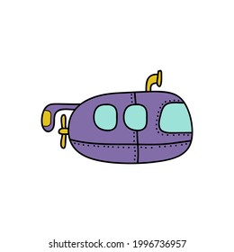 submarine color doodle, vector illustration.