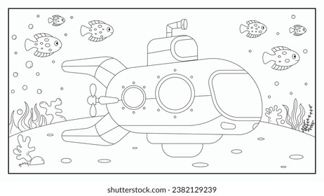 Ilustración De La Página De Coloración De Submarinos Para Niños. Colección del libro de coloreado