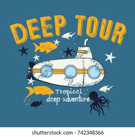 submarine and deep life of kids print