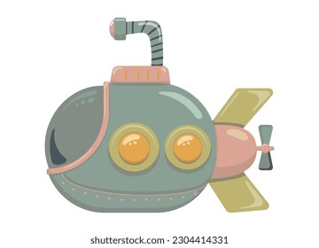Submarine. Designed for printing, fabrics, textiles, postcards for kids. Marine print. Submarine. Vector illustration