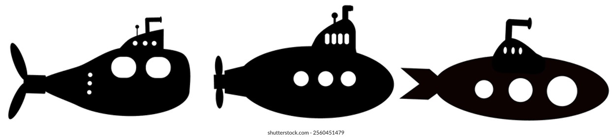 submarine elements.
submarine silhouette.
submarine icon set.