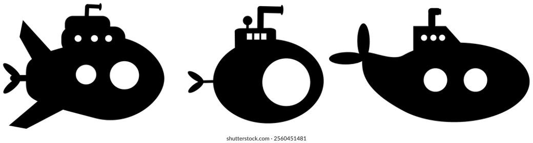 submarine elements.
submarine silhouette.
submarine icon set.