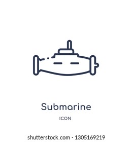 submarine facing right icon from nautical outline collection. Thin line submarine facing right icon isolated on white background.