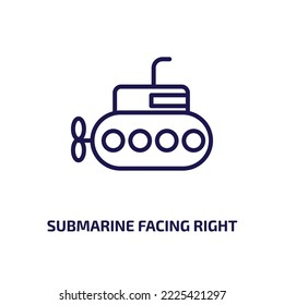 submarine facing right icon from nautical collection. Thin linear submarine facing right, bait, ship outline icon isolated on white background. Line vector submarine facing right sign, symbol for web 
