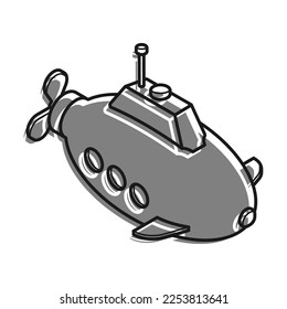 Submarine filled with gray color icon Isolated On white background. Children Toys And Entertainment. Underwater Research. Vector