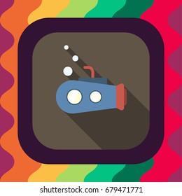 submarine flat icon with long shadow, vector illustration