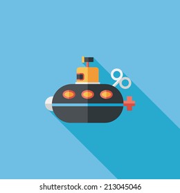 Submarine flat icon with long shadow,eps10