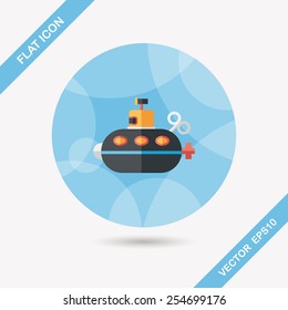 Submarine flat icon with long shadow,eps10