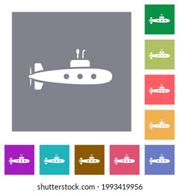 Submarine flat icons on simple color square backgrounds