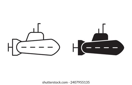 Juego de iconos de línea plana submarina. submarino nuclear submarino submarino submarino de la marina submarina Thin línea vector de ilustración
