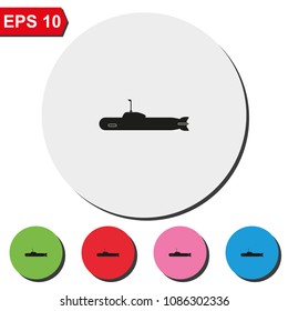 Submarine flat round colorful vector icon.