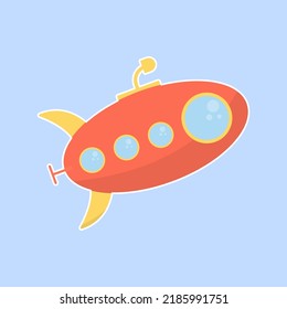 Submarine in flat style. Childlish style. Vector illustration