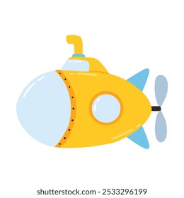 Submarine in flat style. Vector illustration. Hand drawn kids submarine.