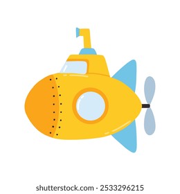 Submarine in flat style. Vector illustration. Hand drawn kids submarine.