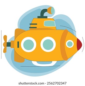 Submarine in flat style.drawn kids submarine.