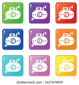 Submarine fun icons set 9 color collection isolated on white for any design