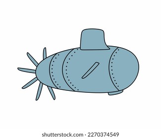 Submarine gray color silhouette, Flat design. Vector bathyscaphe icon