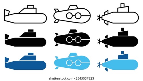 Ícone de submarino nas versões em preto e colorido.