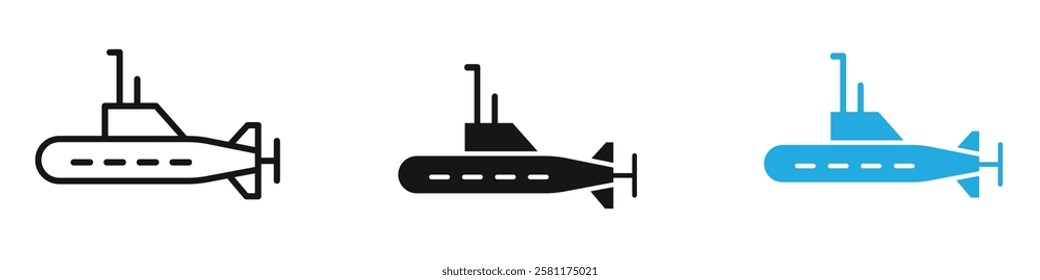 Submarine icon black white vector outline