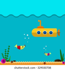 Submarine icon. Flat design style modern vector illustration. Isolated on stylish color background.