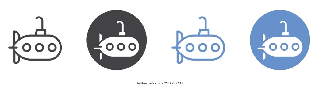 Submarine icon flat line symbol set.