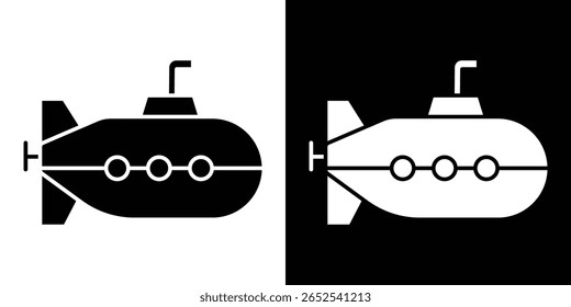 Ícone submarino em versão plana sobre fundo preto e branco