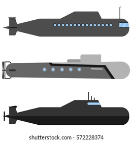 Submarine, the icon submarine, fleet, flotilla, float under water. Flat design, vector illustration, vector.