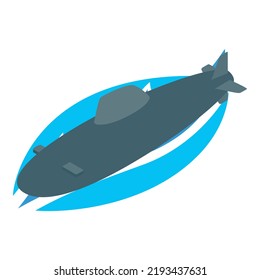 Submarine Icon Isometric Vector. Modern Military Submarine On Water Surface Icon. Underwater Sub, Navy