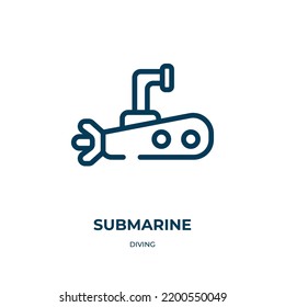 Submarine icon. Linear vector illustration from diving collection. Outline submarine icon vector. Thin line symbol for use on web and mobile apps, logo, print media.