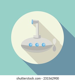 Submarine icon with long shadow. Vector