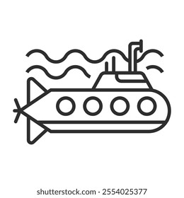 Submarine icon, Military symbol outline icon, editable vector illustration and transparent graphic element. Isolated on white background