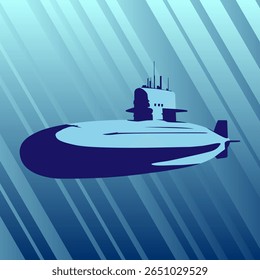 
Ícone de submarino em um fundo azul. Ilustração vetorial. Eps 10. Para o design de seus projetos no estilo de techno, viagem subaquática do mar e a criação de símbolos de technol submarino marinho