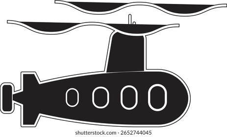 Ícone submarino que representa a exploração subaquática, o submersível marinho ou a investigação marinha com fundo transparente