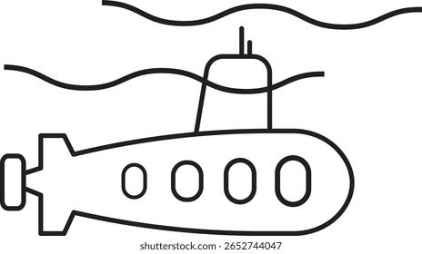 Ícone submarino que representa a exploração subaquática, o submersível marinho ou a investigação marinha com fundo transparente