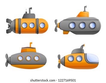 Submarine icon set. Cartoon set of submarine vector icons for web design