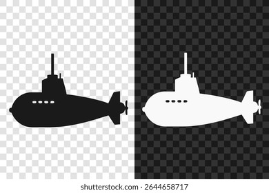 Submarine icon silhouette.Vector logo of a submarine. Illustration side view isolated on transparent background.