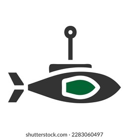 icono submarino de color verde sólido ilustración militar vector elemento de ejército y símbolo perfecto. Signo de icono de la colección moderna para la web.