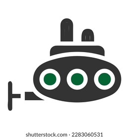 icono submarino de color verde sólido ilustración militar vector elemento de ejército y símbolo perfecto. Signo de icono de la colección moderna para la web.