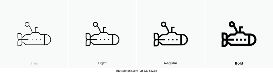 submarine icon. Thin, Light Regular And Bold style design isolated on white background