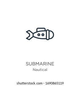 Icono submarino. Icono de contorno submarino lineal delgado aislado en fondo blanco de la colección náutica. Signo vectorial de línea, símbolo para web y móvil