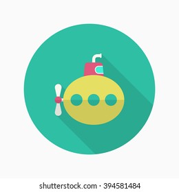 Submarine icon, Vector flat long shadow design. Transport concept.