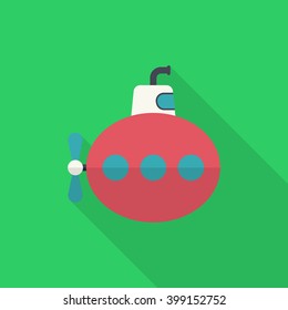 Submarine icon, Vector flat long shadow design. Transport concept.