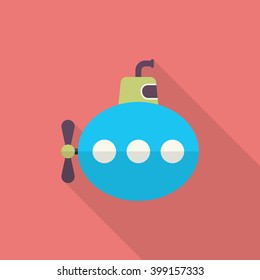 Submarine icon, Vector flat long shadow design. Transport concept.