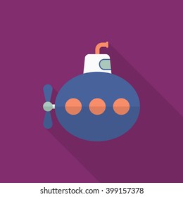 Submarine icon, Vector flat long shadow design. Transport concept.