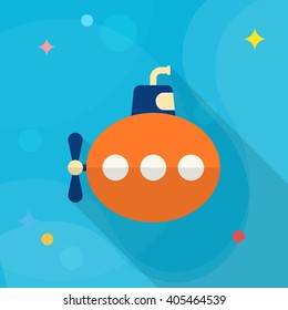 Submarine icon, Vector flat long shadow design. Transport concept.