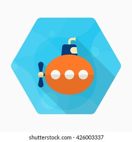 Submarine icon, Vector flat long shadow design. Transport concept.